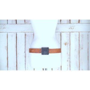 Vintage Cyd Woo wide brown distressed leather silver plate buckle belt